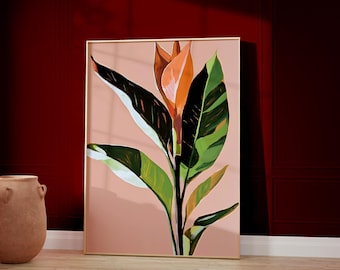 Art mural feuilles tropicales : impression botanique rose pastel et vert (téléchargement numérique)