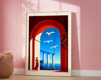 Abstract Woman by the Sea Art Print: Modern Surrealist Poster (Digital Download)