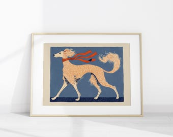 Windhund Kunstdruck, Mid-Century Hund Illustration (digitaler Download)