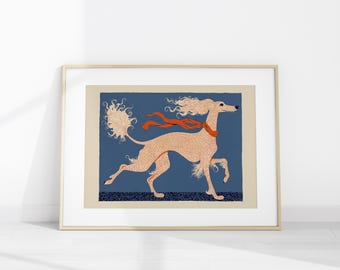 Whimsical Sighthound Illustration, Mid-Century Modern Dog Art (Digital Download)