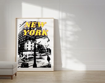 New York Cityscape Art Print: Yellow Graffiti, Modern Minimalist (Digital Download)