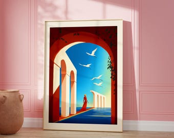 Mediterranean Archway Wall Art – Surreal Coastal Architecture Print (Digital Download)