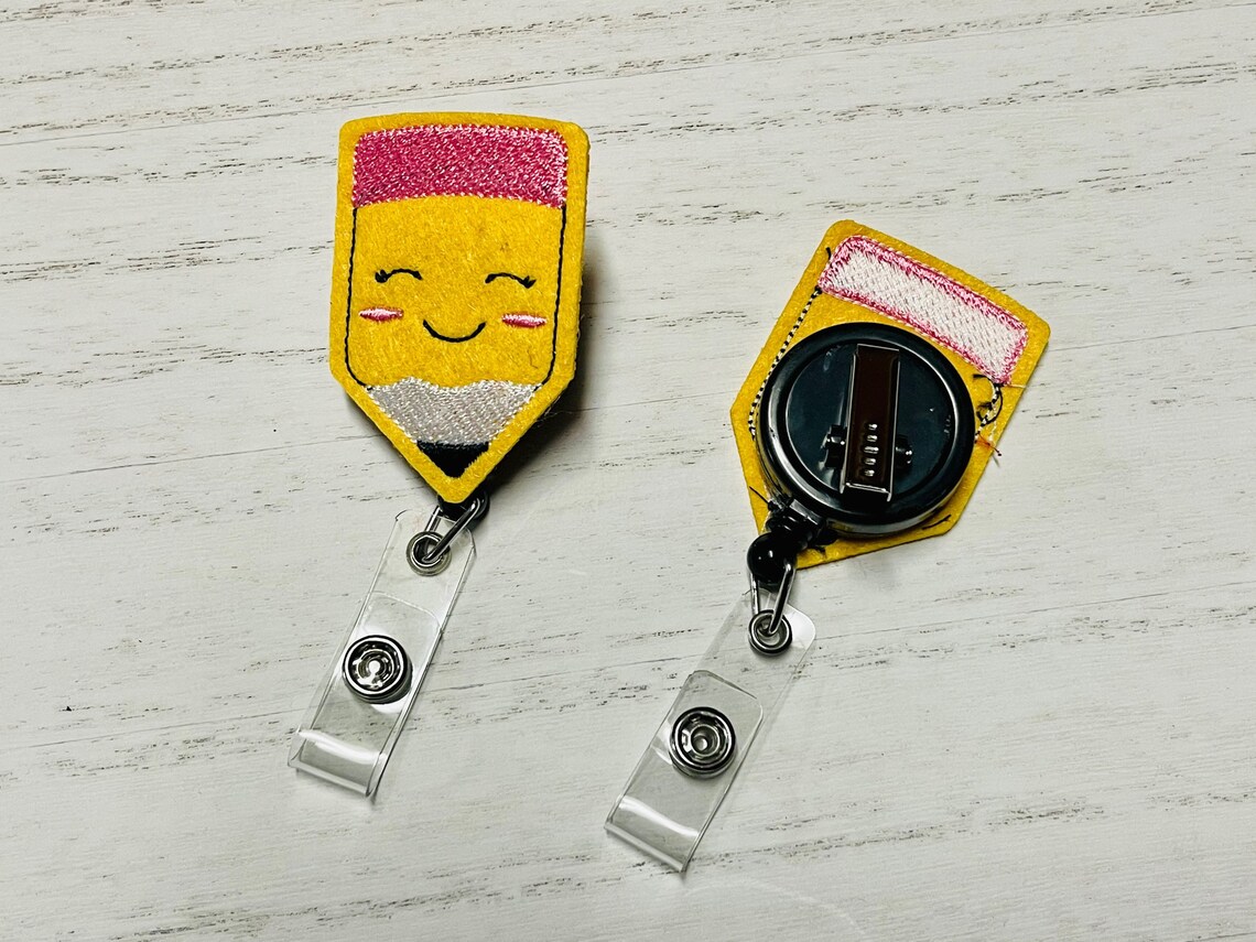 Cute Pencil Badge Holder, Retractable ID Reel, Name Badge Holder, Cute Badge, Nursing Badge