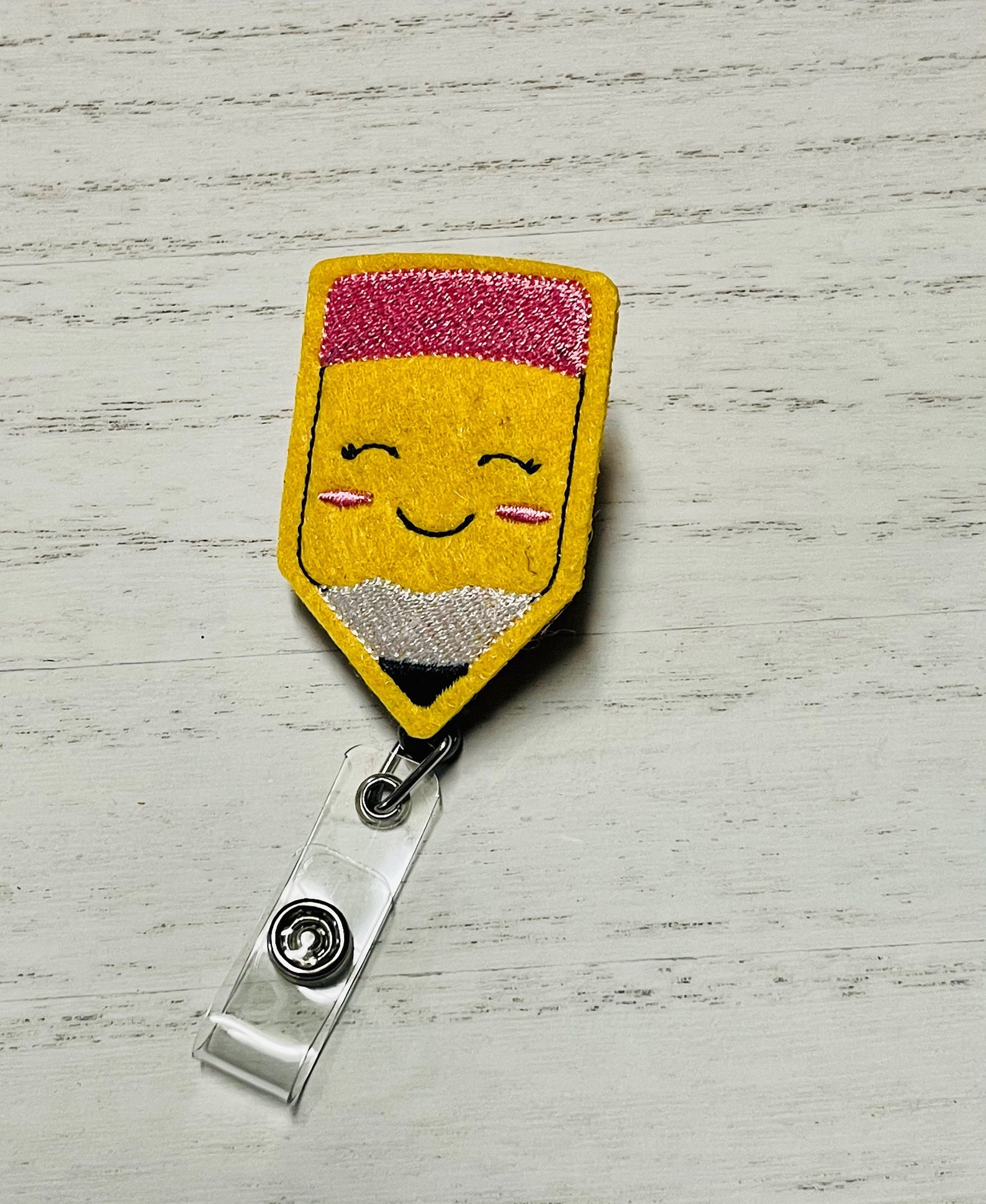 Cute Pencil Badge Holder, Retractable ID Reel, Name Badge Holder, Cute Badge, Nursing Badge