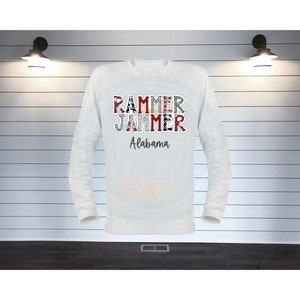 Rammer Jammer long sleeve tshirt, Alabama tshirt, Bama shirt, Bama Patch Letters, Roll Tide shirt, Crimson and Houndstooth, Roll Tide, Bama