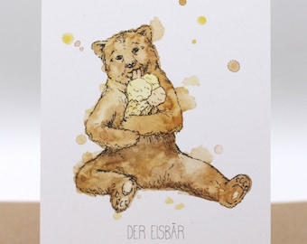 Postkarte Eisbär - andere Tiere - Aquarell Grußkarte Geburtstag Deko