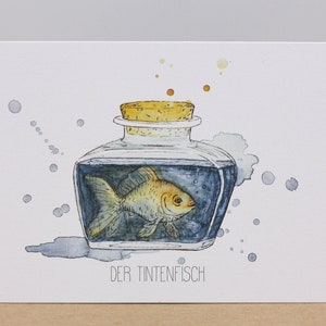 Postkarte Tintenfisch  - Andere Tiere - Aquarell Grußkarte Kunstdruck Geburtstag Kinder Deko