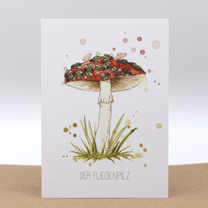 Postkarte Fliegenpilz - andere Pflanzen - Aquarell Grußkarte Geburtstag Deko