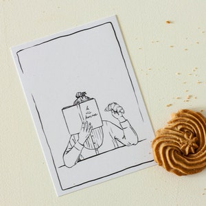 Postkarte französisches Frühstück - Kaffee coffee Tee Croissant Grußkarte Kunstdruck Einladung