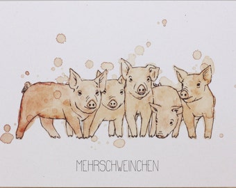 Impresión de arte conejillo de indias de varios cerdos A5 imagen de tarjeta de regalo con estampado animal
