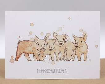 Postkarte Mehrschweinchen - andere Tiere - Aquarell Grußkarte Geburtstag Deko