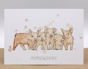 Carte postale Petits cochons - autres animaux - Aquarelle Carte de voeux Anniversaire Déco