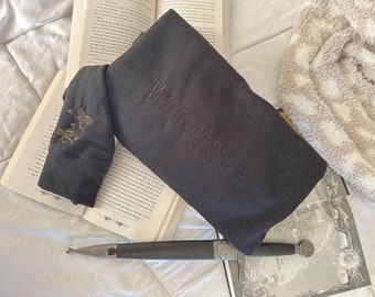 Wing Leader Monochromatic Black Embroidered Crew | dragon sleeve detail | fourth wing | book lover gifts | bookish merch