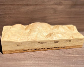 Enchanted Rock, Texas geological formations model, topographical carve made from a solid block of wood; gift for hiker and explorer