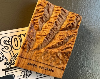 Aspen Mountains refrigerator magnet, complete with the four skiing mountains; 3D topo carving of Aspen ski slopes art; Aspen Colorado gift