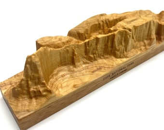 Angels Landing 3D trail carving in Zion National Park; topographic model, carved from a solid block of wood