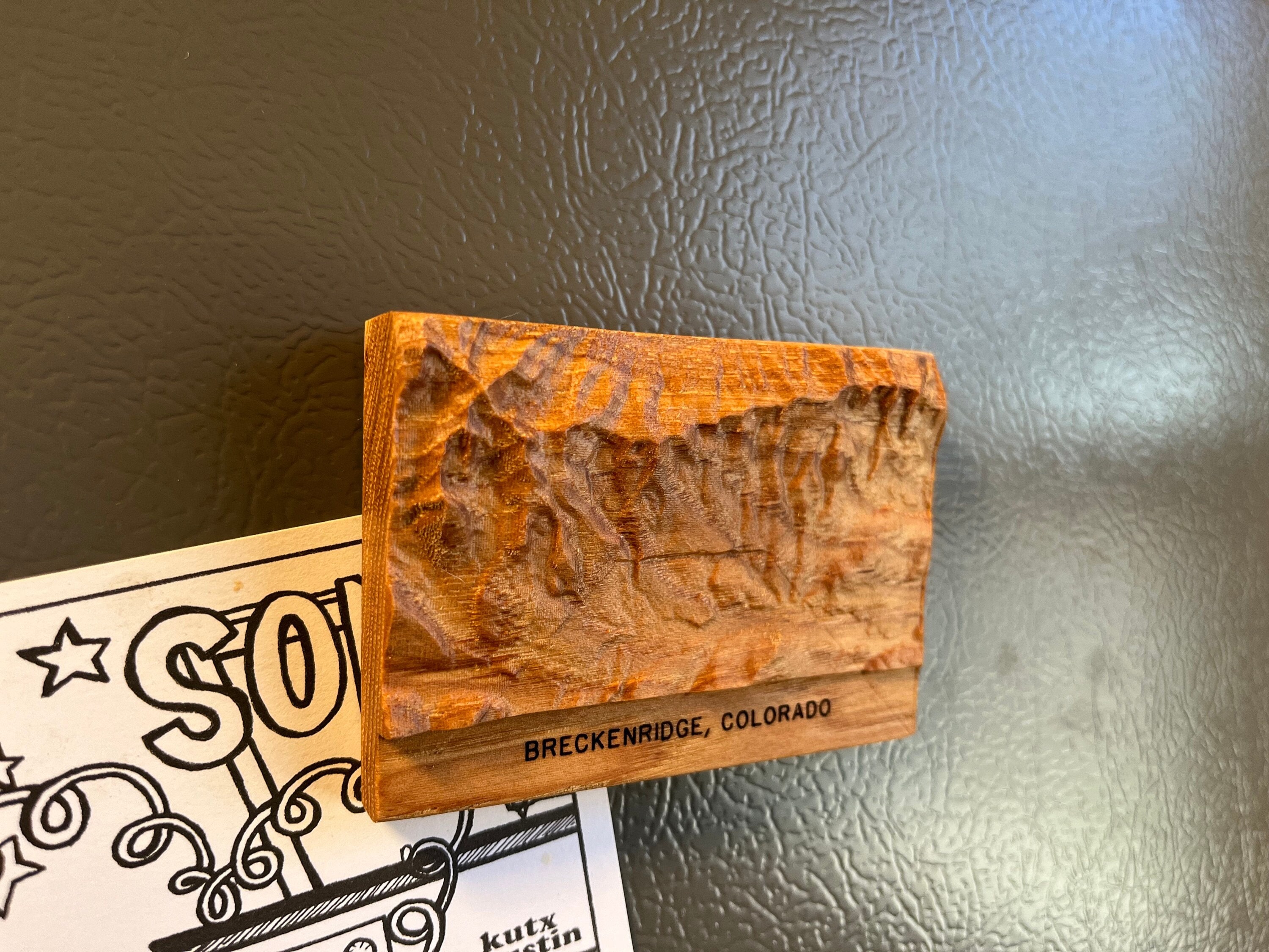 Breckenridge Mountains refrigerator magnet, complete with skiing mountains; 3D topo carving; ski slopes art; Breckenridge Colorado gift