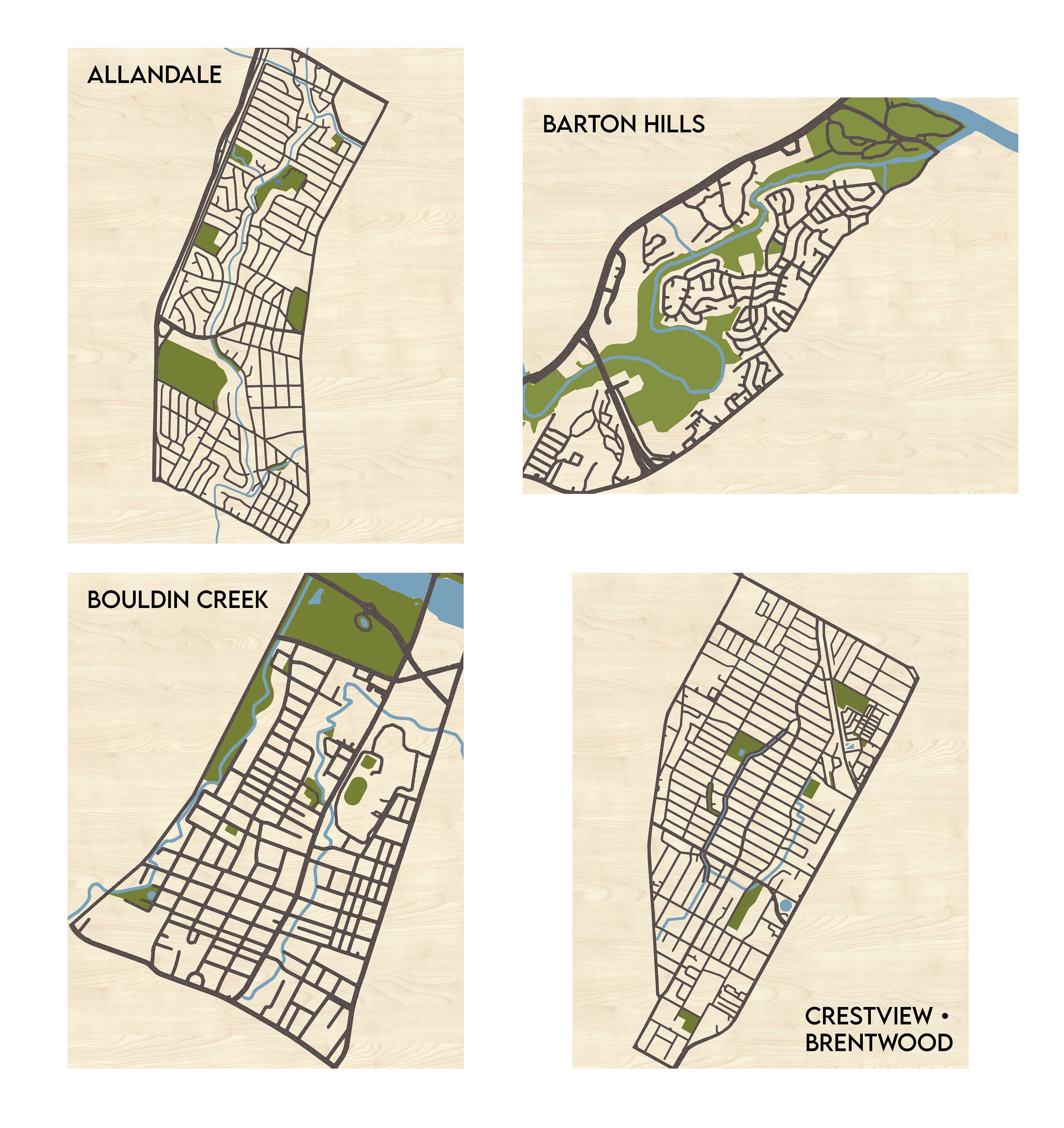 Austin, Texas Neighborhood Maps; Layered Laser Cut Topographical Map ...