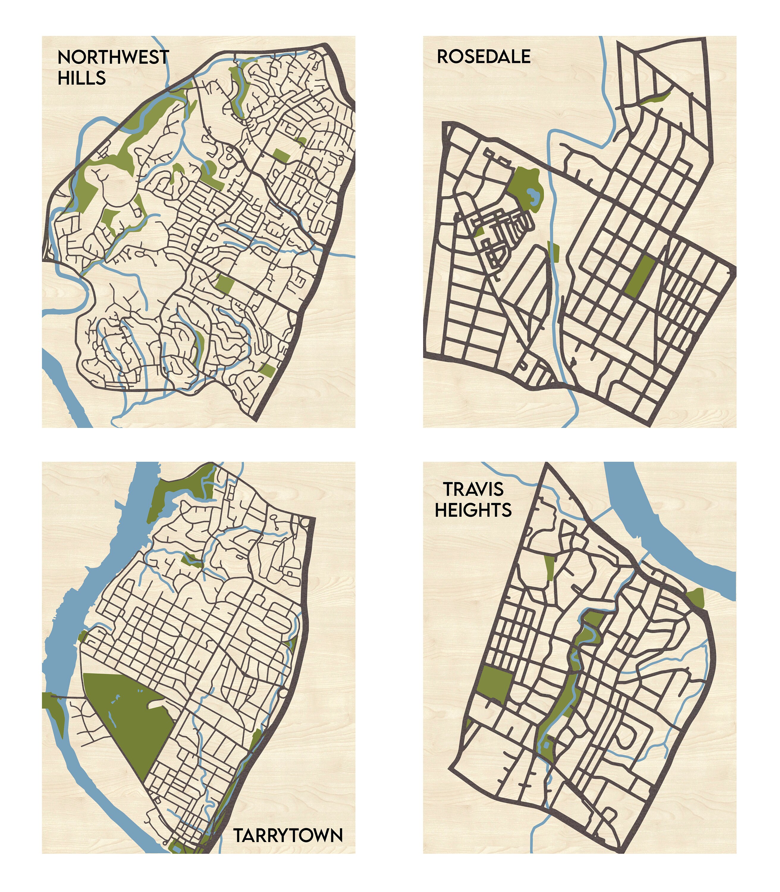 Austin, Texas Neighborhood Maps; Layered Laser Cut Topographical Map ...