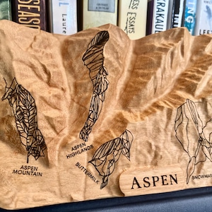 Aspen Ski Resorts 3D Holzkarte - Handgefertigte Topographie der Aspen Berge, Highlands, Buttermilch & Schneemasse - Perfektes Ski Geschenk