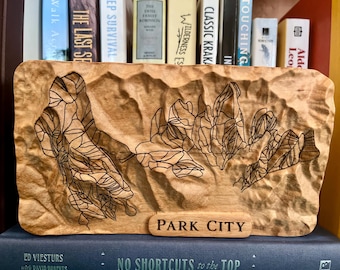 Park City Mountain Resort 3D Drewniana Mapa – Ręcznie Wykonany Model Topograficzny z Trasami Narciarskimi Wytrawionymi Laserowo – Idealny Prezent Dla Narciarzy i Snowboardzistów