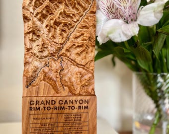 Rim-to-Rim-to-Rim 3D Trail Map of the Grand Canyon; plaque-style trophy detailing the topography and trail route of R2R2R, Rim2Rim2Rim