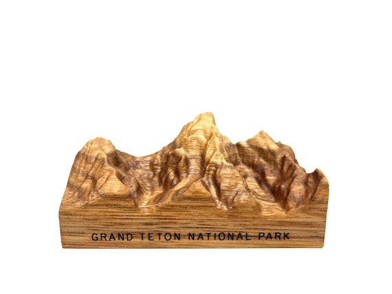 Grand Teton National Park topography model; solid wood carving of the Tetons; National Park souvenir and gift for hiker, climber, explorer