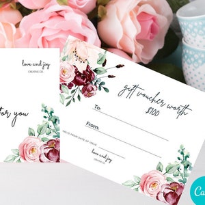 Mother&#39;s Day Floral Gift Voucher Template, Gift Certificate, Editable, Printable, DIY templates, INSTANT DOWNLOAD