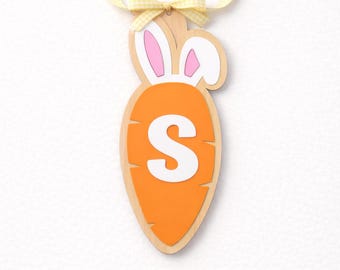 Carrot Bunny Ears Initial Basket Tag | Custom Easter Basket Tag | Easter Collection