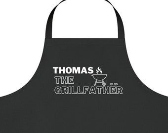 Gepersonaliseerde The Grillfather BBQ-schort met Est. Jaar | Katoenen schort van hoge kwaliteit | Vaderdagcadeau | Altijd cadeau | Opacadeaus