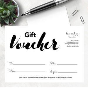 Minimalist White Black Gift Voucher Template, Gift Certificate, Editable Gift Voucher, Printable, DIY Gift Card template, Last Minute Gift