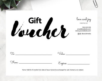Minimalist White Black Gift Voucher Template, Gift Certificate, Editable Gift Voucher, Printable, DIY Gift Card template, Last Minute Gift