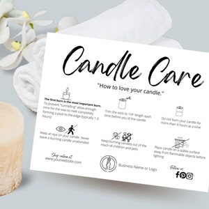 Modèle de carte d'entretien de bougie, carte d'entretien général, carte d'entretien de bougie bricolage, prenez soin de votre bougie, modèle modifiable, imprimable, bricolage #04