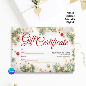 Christmas Gift Voucher Editable Template, Gift Certificate, Editable Gift Voucher, Printable, DIY Gift Card template, Instant Download CANVA