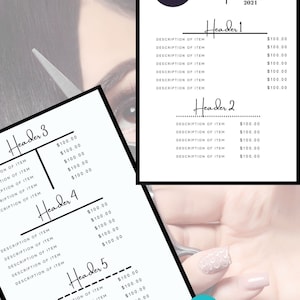 Beauty Salon Price List Template, 5 x 7&quot; Price List, Editable, Printable, DIY Price List template, INSTANT DOWNLOAD, 5 Header Options #13