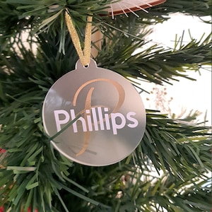 Personalised Christmas Acrylic Bauble | Surname or Name Ornament | Acrylic | Vinyl and Resin | Personalized