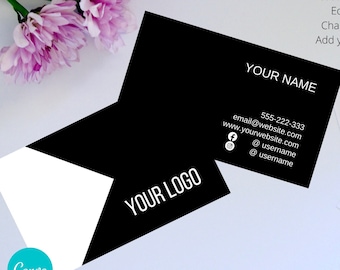 Plantilla simple de tarjeta de visita en blanco y negro, DESCARGA INSTANTE, Tarjeta de visita editable, Tarjeta de visita DIY