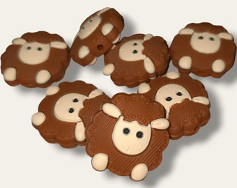 Sheep Silicone Bead, Brown and Cream Sheep Shape Focal | Silicone Motif Beads | AU