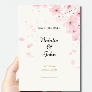 Kirschblüte Save the Date Karte, Geburtstag Verlobung Hochzeit, Einladung, Portrait 5 x 7" bearbeitbar, Instant Download, CORJL TEMPLATE