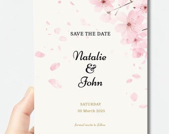 Kirschblüte Save the Date Karte, Geburtstag Verlobung Hochzeit, Einladung, Portrait 5 x 7" bearbeitbar, Instant Download, CORJL TEMPLATE