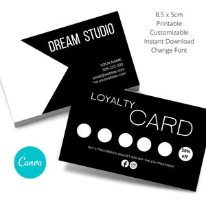 Modelo minimalista de cartão de fidelidade preto e branco, cartão de fidelidade, editável, imprimível, modelo DIY de fidelidade ou desconto