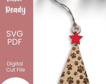 Ha en mjauig jul med tassavtrycksgransprydnad | Endast digital fil SVG PNG