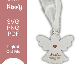 Ängelminnesmormor SVG | Familjeminnesmärke laserskuren fil (digital nedladdning)