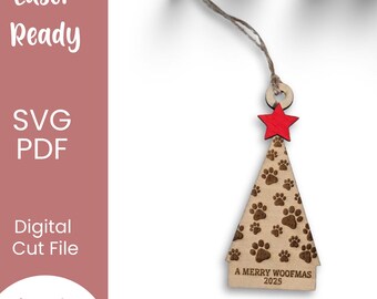 Merry Woofmas hundtass julgransprydnad | Endast digital fil SVG PNG