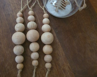 Wooden beaded Christmas Tree Decorations Set Of 3