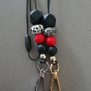 Silicone Hexagon Bead "RUBY" Keychain Lanyard Collection | Black Red Gold White Design | Various Styles available | Handmade Custom Design