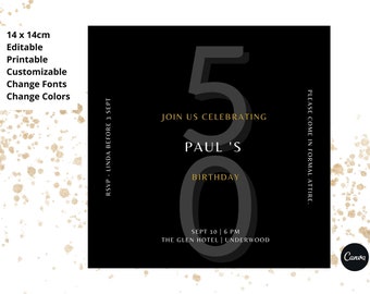 Black Gold 50th Birthday or Party Invitation, Any Age Celebration, Customizable Invite Template, Editable, Printable, Instant Download  #11