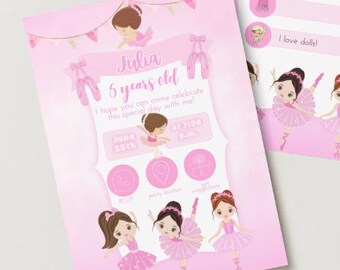 Invitación editable para fiesta de cumpleaños de bailarina, para cualquier edad, plantilla editable, imprimible, descarga instantánea #3304