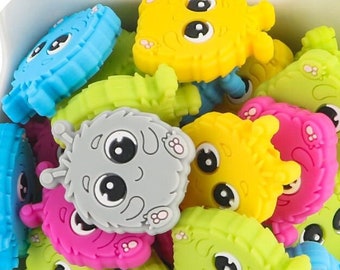 Love Bugs Fizz Balls Monster Silicone Bead | 1pce | AU | Various Colours | Bulk Beads | Knitting Beads Crafting Beads | Pre-orders Wholesale
