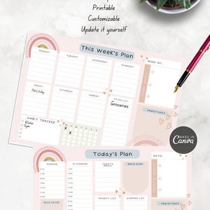 Minimalist Boho Rainbow Week and Day Planner A4, Canva Template ...